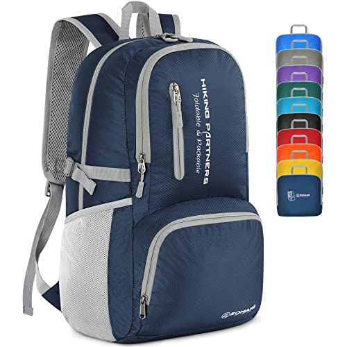 ZOMAKE Leicht Faltbarer Rucksack - Packbare Backpacks 35L,Kleiner Faltbar Rucksäcke Wanderrucksack Wasserdicht Rucksäcke für Damen Herren Outdoor Wandern(Marineblau) von ZOMAKE