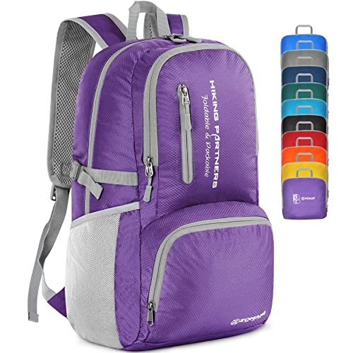 ZOMAKE Leicht Faltbarer Rucksack 35L - Packbare Backpacks,Kleiner Faltbar Rucksäcke Wanderrucksack Wasserdicht Rucksäcke für Damen Herren Outdoor Wandern(Violett) von ZOMAKE