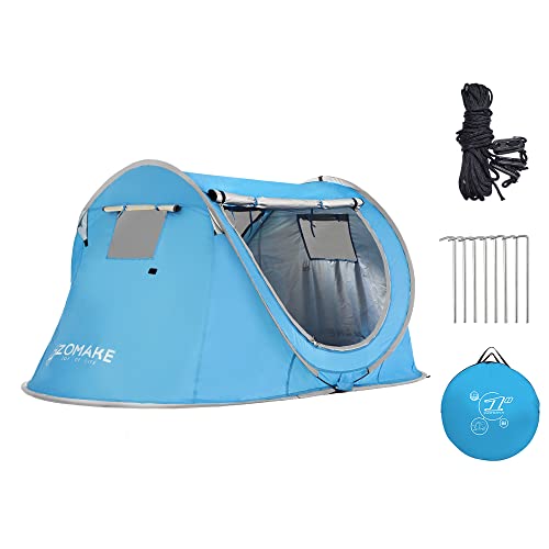 ZOMAKE Pop Up Zelt 4 Personen,Automatisches Wurfzelt Wasserdicht Zelte für Camping Familien Outdoor - Großes,4 Mann(Hellblau) von ZOMAKE