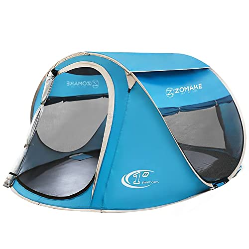 ZOMAKE Pop Up Zelt 4 Personen,Automatisches Wurfzelt Wasserdicht Zelte für Camping Familien Outdoor - Großes,4 Mann(See Blau) von ZOMAKE