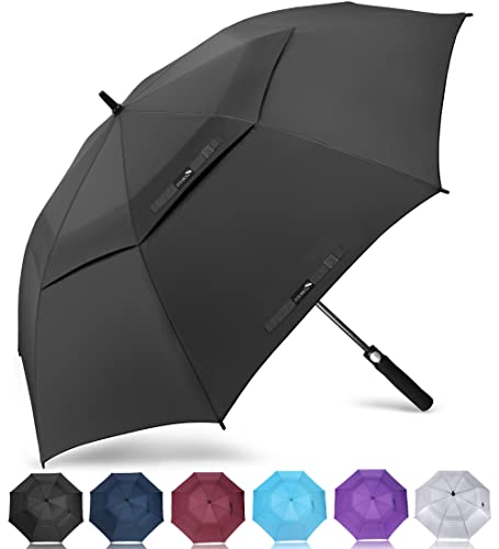 ZOMAKE Regenschirm Sturmfest Groß,L Golf Umbrella Stockschirm mit Auf-Zu-Automatik für Herren Damen - Travel Schirm mit Tragegurt(Schwarz) von ZOMAKE
