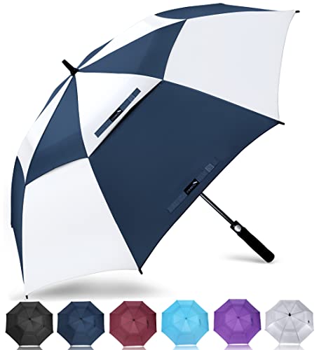 ZOMAKE Regenschirm Sturmfest Groß,XL Golf Umbrella Stockschirm mit Auf-Zu-Automatik für Herren Damen - Travel Schirm mit Tragegurt(Blau/Weiß) von ZOMAKE