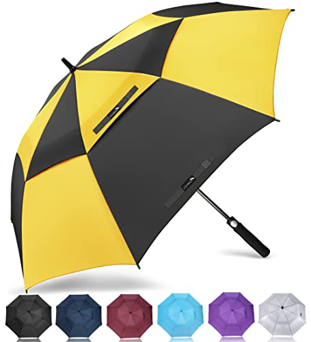 ZOMAKE Regenschirm Sturmfest Groß,XL Golf Umbrella Stockschirm mit Auf-Zu-Automatik für Herren Damen - Travel Schirm mit Tragegurt(Gelb/Schwarz) von ZOMAKE