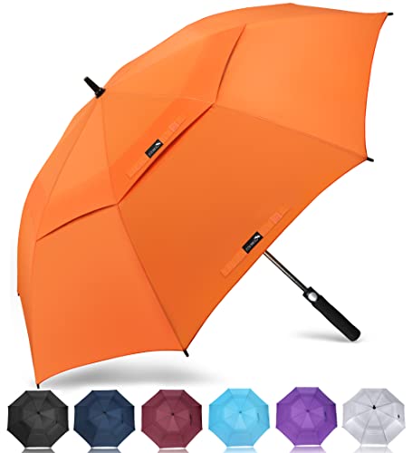 ZOMAKE Regenschirm Sturmfest Groß,XL Golf Umbrella Stockschirm mit Auf-Zu-Automatik für Herren Damen - Travel Schirm mit Tragegurt(Orange) von ZOMAKE