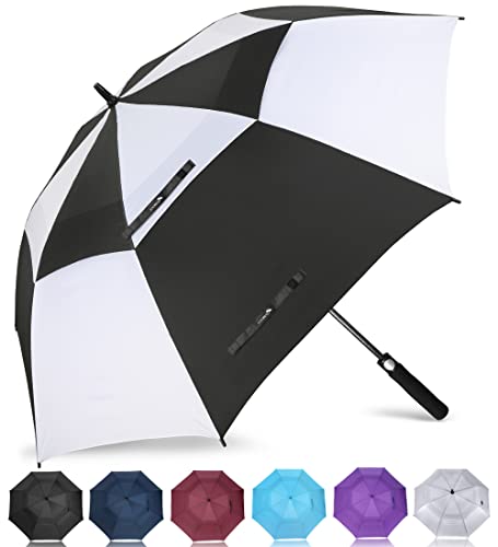 ZOMAKE Regenschirm Sturmfest Groß,XL Golf Umbrella Stockschirm mit Auf-Zu-Automatik für Herren Damen - Travel Schirm mit Tragegurt(Schwarz/Weiß) von ZOMAKE