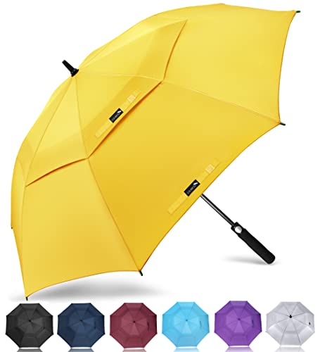 ZOMAKE Regenschirm Sturmfest Groß,XL Golf Umbrella Stockschirm mit Auf-Zu-Automatik für Herren Damen - Travel Schirm mit Tragegurt(Gelb) von ZOMAKE