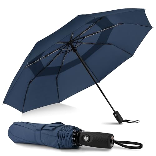 ZOMAKE Regenschirm Taschenschirm Sturmfest,Klein Schirm mit Auf-Zu-Automatik für Herren Damen - Travel Umbrella mit UV Schutz(Saphir) von ZOMAKE