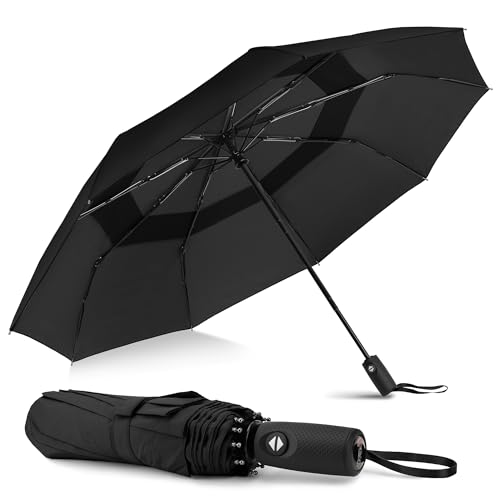 ZOMAKE Regenschirm Taschenschirm Sturmfest,Klein Schirm mit Auf-Zu-Automatik für Herren Damen - Travel Umbrella mit UV Schutz(Schwarz) von ZOMAKE