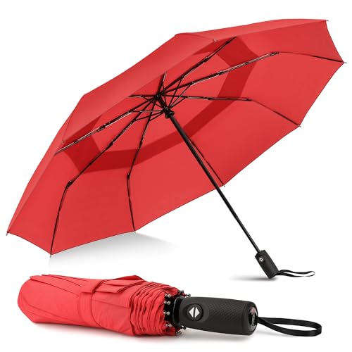 ZOMAKE Regenschirm Taschenschirm Sturmfest,Klein Schirm mit Auf-Zu-Automatik für Herren Damen - Travel Umbrella mit UV Schutz(Weinrot) von ZOMAKE