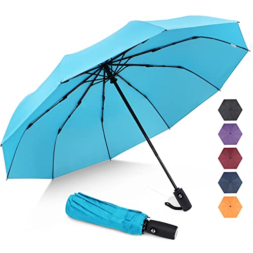 ZOMAKE Regenschirm Taschenschirm Sturmfest,Klein Schirm mit Auf-Zu-Automatik für Herren Damen - Travel Umbrella mit UV Schutz, (Hellblau) von ZOMAKE