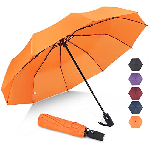 ZOMAKE Regenschirm Taschenschirm Sturmfest,Klein Schirm mit Auf-Zu-Automatik für Herren Damen - Travel Umbrella mit UV Schutz, (Orange) von ZOMAKE