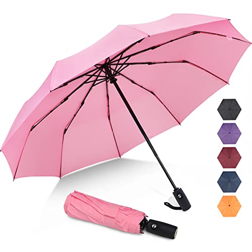 ZOMAKE Regenschirm Taschenschirm Sturmfest,Klein Schirm mit Auf-Zu-Automatik für Herren Damen - Travel Umbrella mit UV Schutz, (Rosa) von ZOMAKE