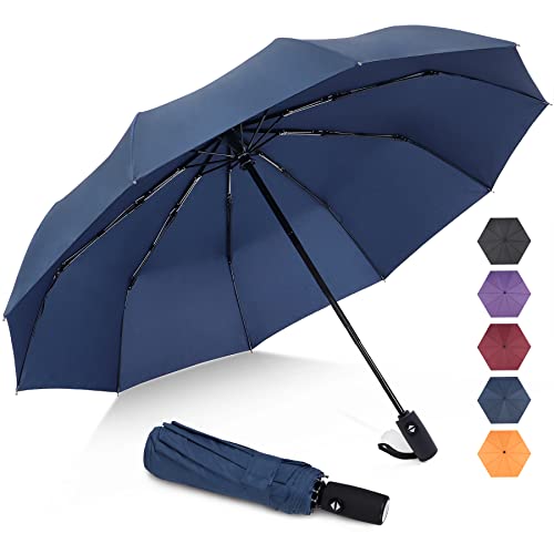 ZOMAKE Regenschirm Taschenschirm Sturmfest,Klein Schirm mit Auf-Zu-Automatik für Herren Damen - Travel Umbrella mit UV Schutz, (Saphir) von ZOMAKE
