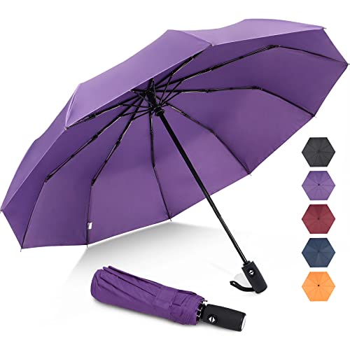 ZOMAKE Regenschirm Taschenschirm Sturmfest,Klein Schirm mit Auf-Zu-Automatik für Herren Damen - Travel Umbrella mit UV Schutz, (Violett) von ZOMAKE