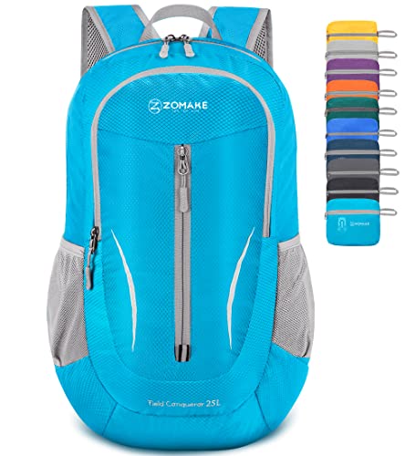 ZOMAKE Ultraleicht Faltbarer Rucksack - Packbare Backpacks 25L,Kleiner Faltbar Rucksäcke Wanderrucksack Wasserdicht für Damen Herren Outdoor Wandern(Hellblau) von ZOMAKE