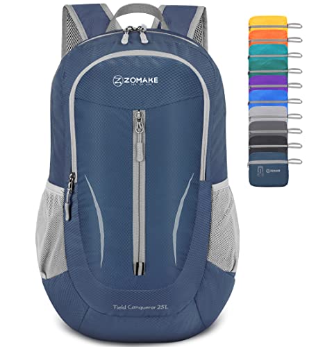 ZOMAKE Ultraleicht Faltbarer Rucksack - Packbare Backpacks 25L,Kleiner Faltbar Rucksäcke Wanderrucksack Wasserdicht für Damen Herren Outdoor Wandern(Marineblau) von ZOMAKE