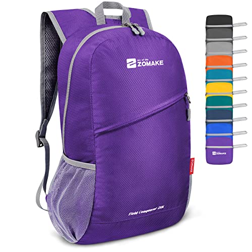 ZOMAKE Ultraleicht Faltbarer Rucksack 20L,Kleiner Rucksäcke Wasserdicht Wanderrucksack Packable Backpack für Damen Herren Outdoor Wandern(Lila) von ZOMAKE
