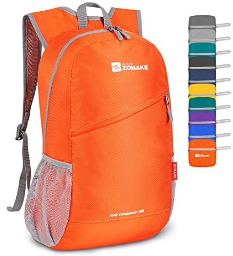 ZOMAKE Ultraleicht Faltbarer Rucksack 20L,Kleiner Rucksäcke Wasserdicht Wanderrucksack Packable Backpack für Damen Herren Outdoor Wandern(Orange) von ZOMAKE