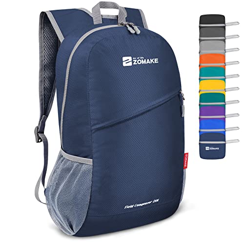 ZOMAKE Ultraleicht Faltbarer Rucksack 20L,Kleiner Rucksäcke Wasserdicht Wanderrucksack Packable Backpack für Damen Herren Outdoor Wandern(Marineblau) von ZOMAKE