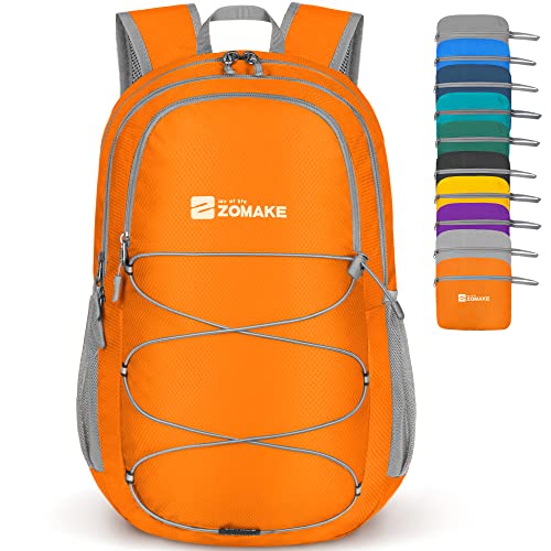 ZOMAKE Ultraleicht Faltbarer Rucksack 28L,Kleiner Rucksäcke Wasserdicht Wanderrucksack Packable Backpack für Damen Herren Outdoor Wandern(Orange) von ZOMAKE