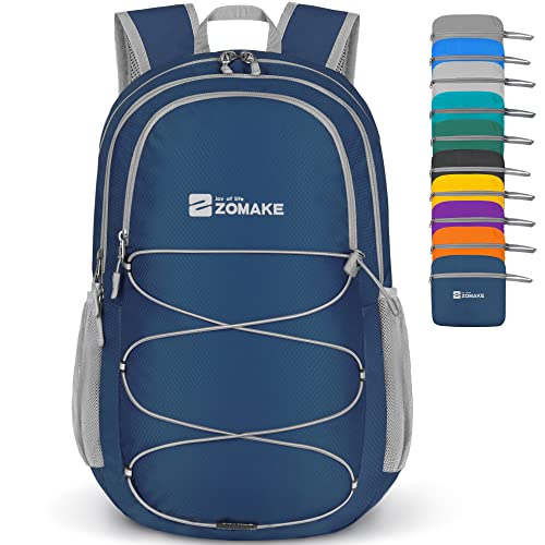ZOMAKE Ultraleicht Faltbarer Rucksack 28L,Kleiner Rucksäcke Wasserdicht Wanderrucksack Packable Backpack für Damen Herren Outdoor Wandern(Marineblau) von ZOMAKE