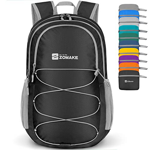 ZOMAKE Ultraleicht Faltbarer Rucksack 28L,Kleiner Rucksäcke Wasserdicht Wanderrucksack Packable Backpack für Damen Herren Outdoor Wandern(Schwarz) von ZOMAKE