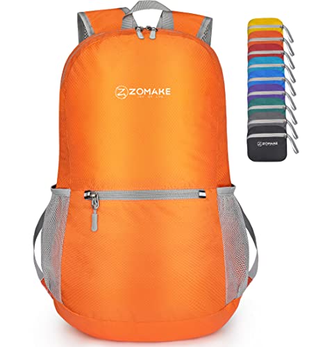 ZOMAKE Ultraleicht Faltbarer Rucksack - Packbare Backpacks 20L,Kleiner Faltbar Rucksäcke Wanderrucksack Wasserdicht für Damen Herren Outdoor Wandern(Orange) von ZOMAKE