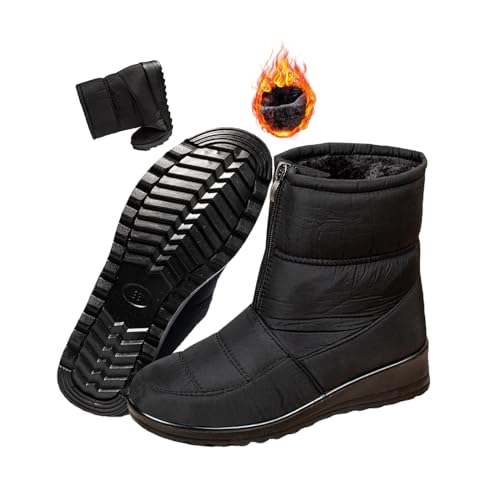 Damen Winter Wasserdicht Schneestiefel 35-44, Weiblich Plüsch Side Zipper Schuhe Anti-Slip Warm Ankle Boots Plus Size (43, Schwarz) von ZPLMIDE
