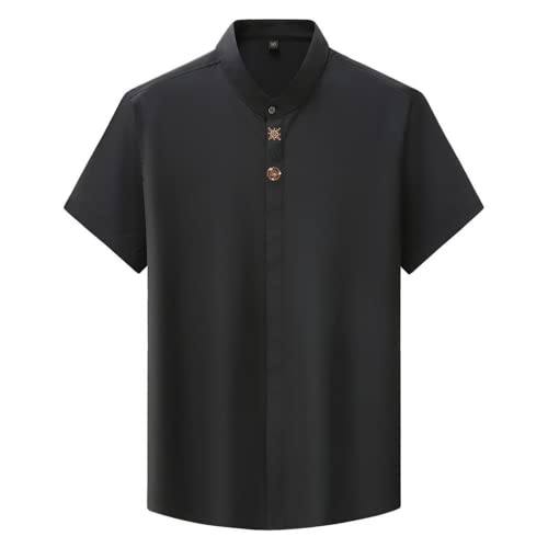 ZPLMIDE Herren-Hemd in Übergröße mit Stehkragen (6XL/10XL/175 kg), lässiges Business-Kurzarm-Hemden (schwarz, 215/8XL (145–160 kg)) von ZPLMIDE