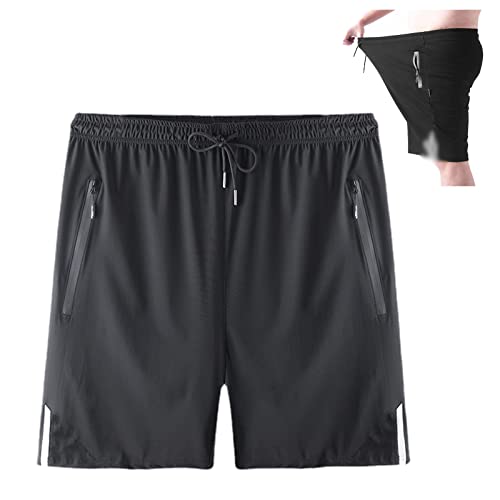 ZPLMIDE Herren-Shorts mit Kordelzug (Übergröße 3–10XL), Sommer-Freizeit-Shorts, atmungsaktiv, coole Shorts für Herren (7XL (140–160 kg), schwarze Eisseide) von ZPLMIDE