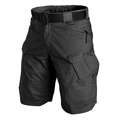 ZPLMIDE Men Plus Size Urban Military Tactical Shorts, Outdoor Wear-Resistant Cargo Shorts Quick Dry Multi-Pocket Hiking Pants (L, Black) von ZPLMIDE