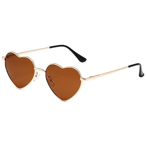 ZQUZEMS Sonnenbrille Damen Metall Herz Shaped Sonnenbrille Gradient Outdoor Goggles Weibliche Brillen-Goldtee-Sonstige von ZQUZEMS