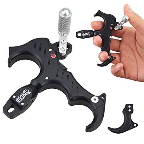 ZSHJG Bogenschießen Bogen Release Aid Aluminiumlegierung 3 oder 4 Finger Automatisch Thumb Release 360 Grad Schwenkbarer Bremssattelkopf für Compoundbogen (Black) von ZSHJG