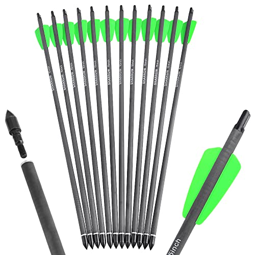 ZSHJGJR 6/12 pcs Bogenschießen Carbon Pfeile 7,5/15 Zoll Armbrust Pfeile Spine 400 Armbrustbolzen Archery mit 2" grüne Gummifeder für Armbrust (15 Zoll, 12pcs) von ZSHJGJR