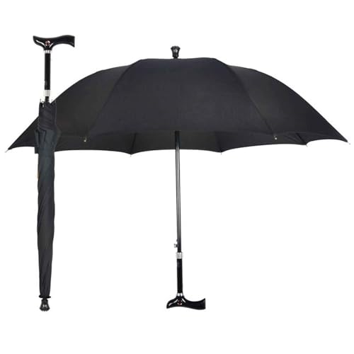 2-in-1 Gehstock Regenschirm - Vinyl Sonnenschutz Stock mit Einstellbarer Höhe Regenschirm Stock, Krücke Regenschirm, Anti-Rutsch Gehstock, für Klettern, Wandern,Schwarz von ZT6F