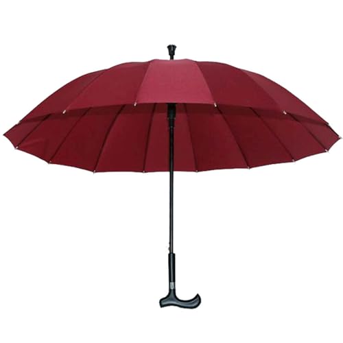 ZT6F 2-in-1 große Golf Regenschirm abweisenden Stoff Spaziergang Stock Regenschirme, robuste tragbar und leicht, wasserdicht Reisezubehör für Männer Damen,Rot,120cm von ZT6F