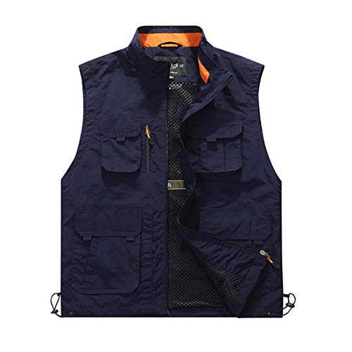 WDBZTJ Herrenweste, Lässige Leichte Outdoor-Jacke mit Multi Taschen, Quick Dry Arbeit Gilet für Safari-Fischen-Foto-Reise-Sommer-Weste,Blau,6XL von WDBZTJ