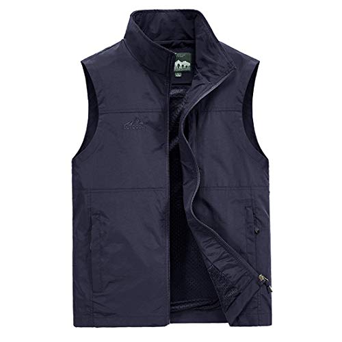 WDBZTJ Herrenweste Outdoor, 100% Baumwolle Große Jacke mit Mehreren Taschen, Lässige Ärmel Top Weste für Camping Angeln Reise Foto Wandern Gilet,Blau,7XL von WDBZTJ