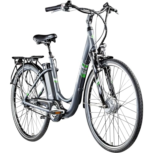 ZÜNDAPP E Bike City 28 Zoll | Elektro Fahrrad für 150-175 cm | 7 Gang Ebike Vorderrad Motor | E-Bike Elektrofahrrad mit Beleuchtung | Retro Hollandrad Green 3.7 (grau, 48 cm) von ZÜNDAPP