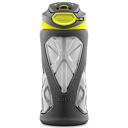 ZULU Torque Kunststoff-Wasserflasche für Kinder, 473 ml, mit Silikonhülle und auslaufsicherem Klappdeckel und Trageschlaufe für Schulrucksack, Lunchbox, Outdoor-Sport, BPA-frei, spülmaschinenfest, von ZULU