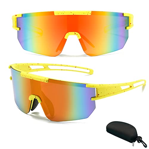 Fahrradbrille Herren Damen, Fahrradbrille Winddicht UV 400, Bunte Fahrrad Brille Anti-Uv, Rennrad Brille für Outdooraktivitäten Wie Radfahren Laufen Klettern Autofahren Angeln Golf (Gelb Orange) von ZUMLLOMA