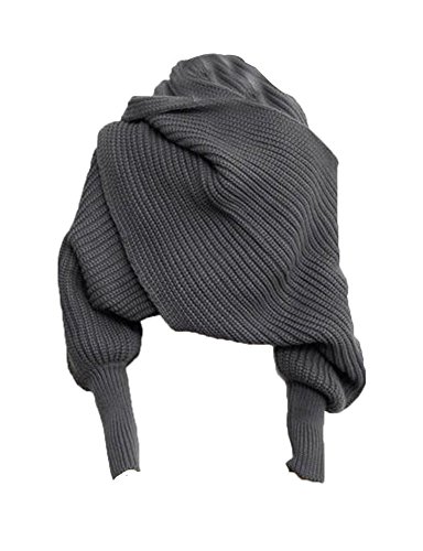 Butterme Mode Winter warme Normallack gestrickter Verpackungs Schal Häkeln Thick Schal Umhang mit Sleeve für Frauen und Männer (Dunkelgrau) von ZUMUii