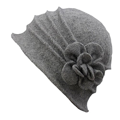 ZUMUii Butterme Damen Winter elegante Blumen-Wool Cap Beret Mütze Cloche Bucket Hat (Hellgrau#1) von ZUMUii