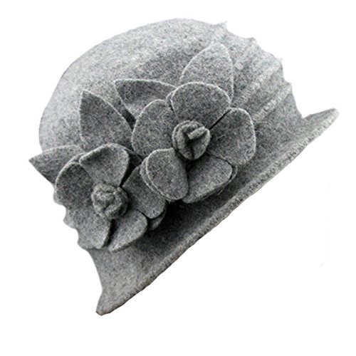 ZUMUii Butterme Damen Winter Elegante Blumen-Wool Cap Beret Mütze Cloche Bucket Hat (Hellgrau#2) von ZUMUii
