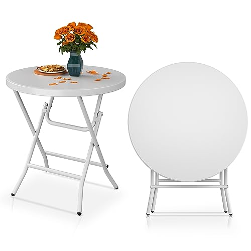 ZUOZUIYQ 80 cm runder Gartentisch, superleichter Klapptisch, klappbarer Campingtisch, Tisch für Outdoor-Party, Strandgrill, rostfreie Metallrahmen, 80 x 80 x 74 cm, Weiß von ZUOZUIYQ