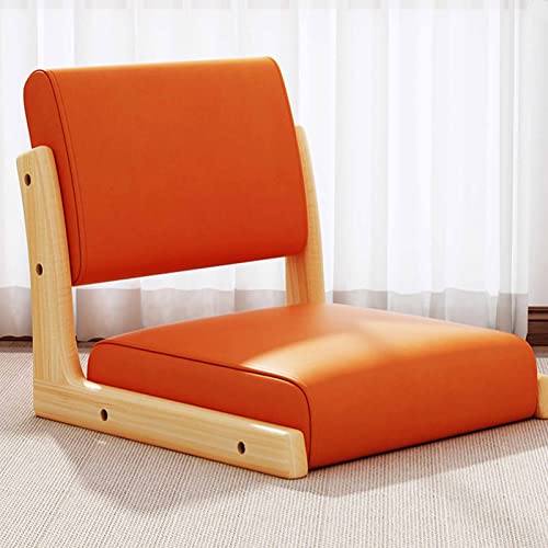 ZUOZUIYQ Bodenstuhl im japanischen Stil, tragbarer, beinloser Bodenstuhl aus massivem Holz mit Rückenlehne, fauler Sitzstuhl mit bequemem Kissen (Orange 48 * 45 * 36 cm) von ZUOZUIYQ