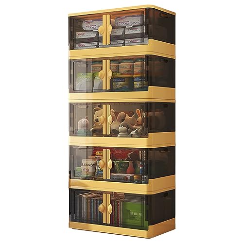 ZUOZUIYQ Collapsible Plastic Storage Bins with Lid, 19GAL/72L Stackable Closet Organizers and Storage, Large Transparent Storage Containers with Wheels for Home,Kitchen,Bathroom,Yellow,5 Pack von ZUOZUIYQ