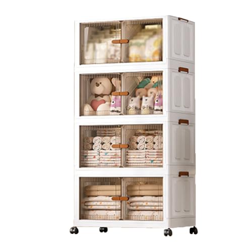 ZUOZUIYQ Collapsible Storage Bins with Lids, Pack Stackable Collapsible Storage Bins for Closet Organizers and Storage, Folding Storage Container Open Front Cabinets with Doors and Wheels, White von ZUOZUIYQ