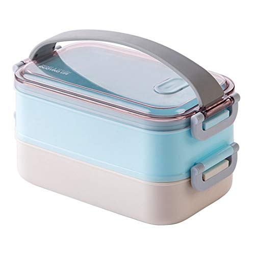 ZUOZUIYQ Lunchbox Lunchbox 2-stöckige Bento-Boxen mit Fächern, auslaufsichere Bento-Box mit Geschirr, Lebensmittelbehälter (Farbe: Blau) von ZUOZUIYQ