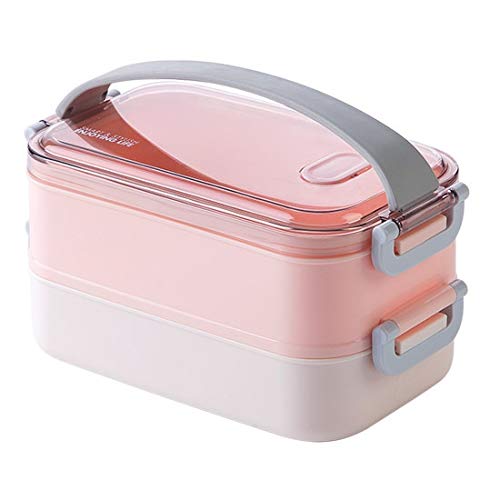 ZUOZUIYQ Lunchbox Lunchbox 2-stöckige Bento-Boxen mit Fächern, auslaufsichere Bento-Box mit Geschirr, Lebensmittelbehälter (Farbe: Rosa) von ZUOZUIYQ